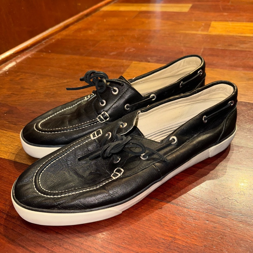 Men’s Polo Ralph Lauren shoes size 13 boat shoes casual leather black and white